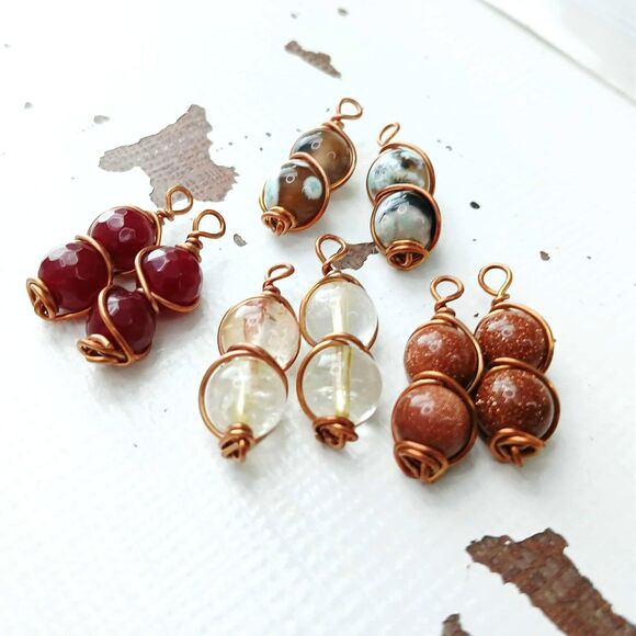 8 piece gemstone beaded charm dangles, jewelry making, 1" - Picture 3 of 4